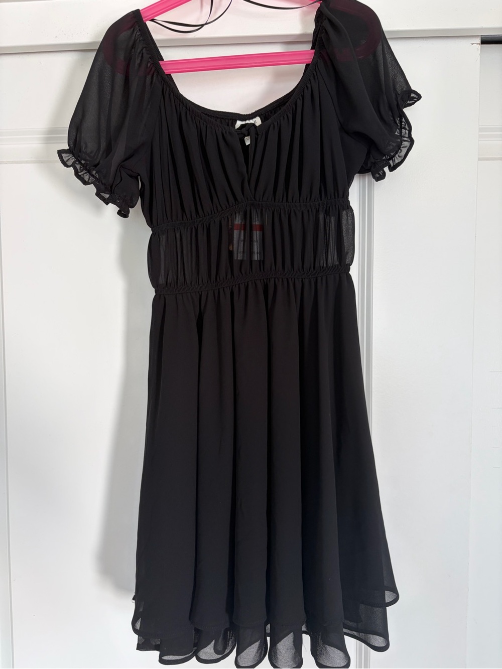 Macy's Black Chiffon Short-Sleeve Midi Dress